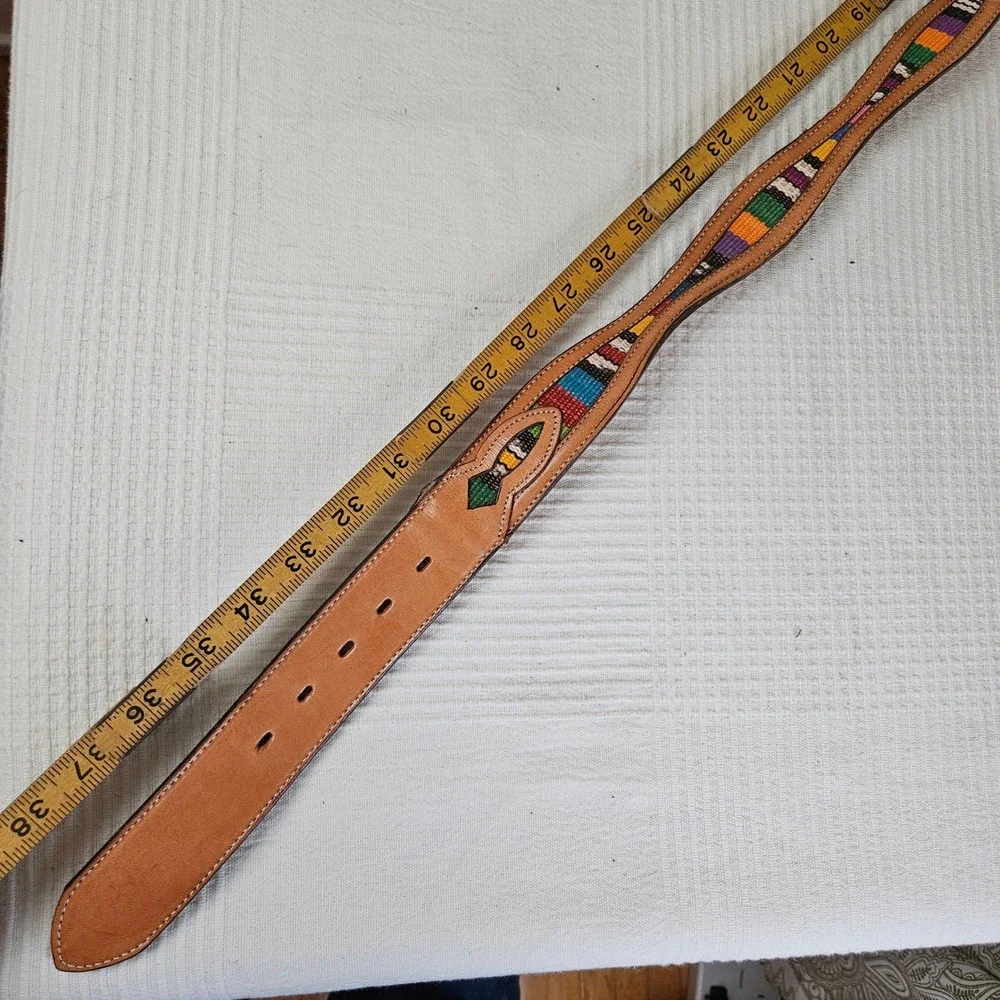 Nocona Multicolor Woven Inset Leather‎ Belt Sz 34 Tan Brown